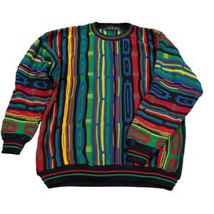 Vintage Protege Coogi Style 3D Knit Sweater Biggie Cosby Hip Hop Mens Sz XL USA